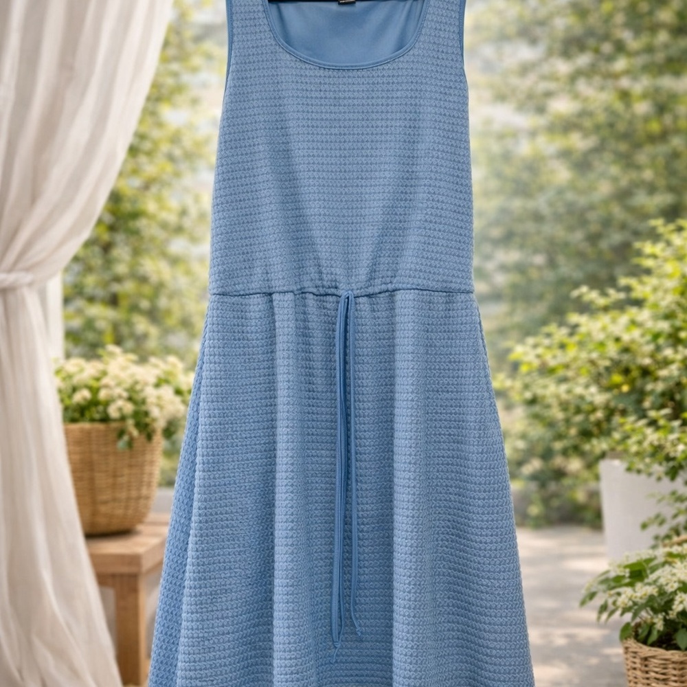 SHEIN Light Blue Sleeveless Midi Knit Dress with Drawstring